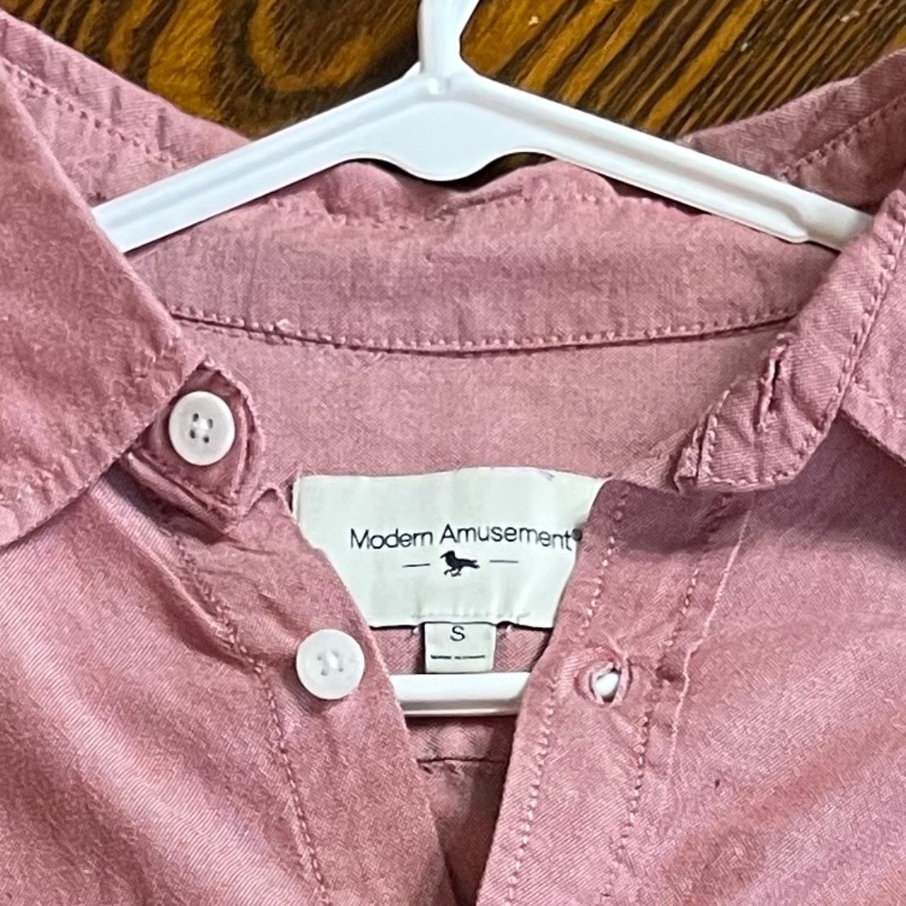 Short Sleeve Button Down Modern Amusement Red Sz S